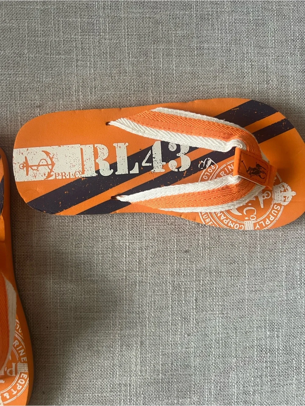 POLO Ralph Lauren unisex/girls/boys Orange Graphic summer thong logo sandals, 13